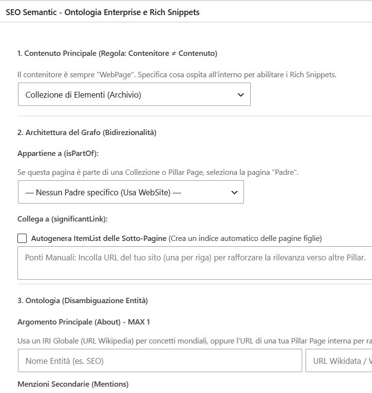 Detail of the SEO semantics plugin panel - option to add a collection page
