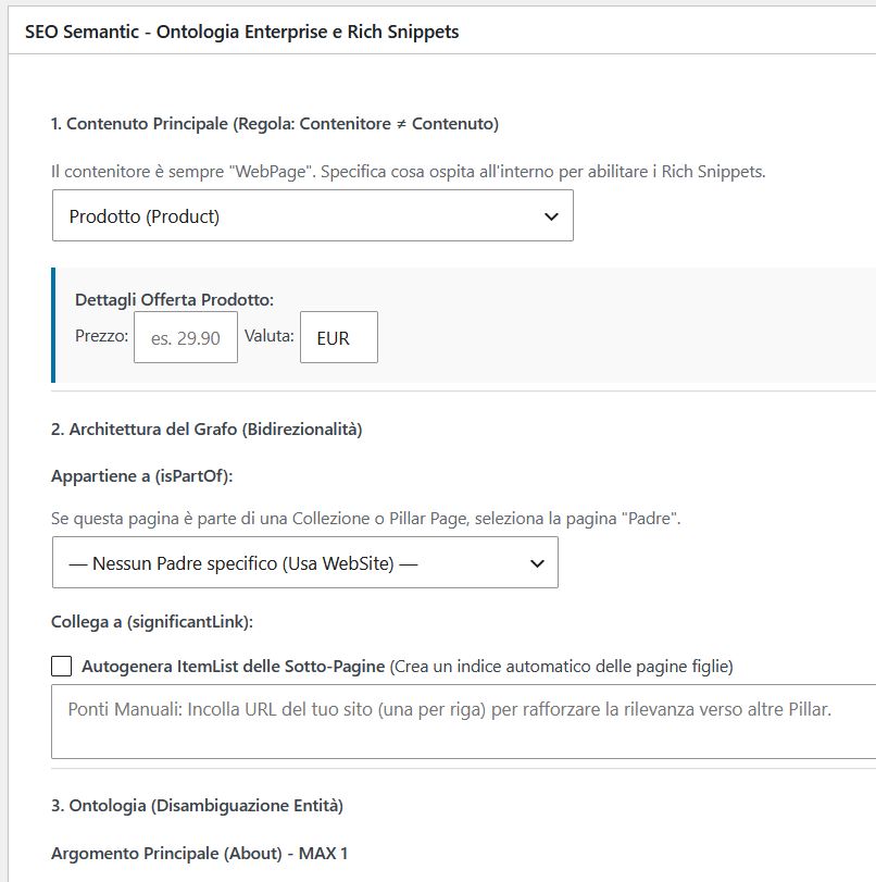 SEO Semantic plugin panel on a WordPress page
